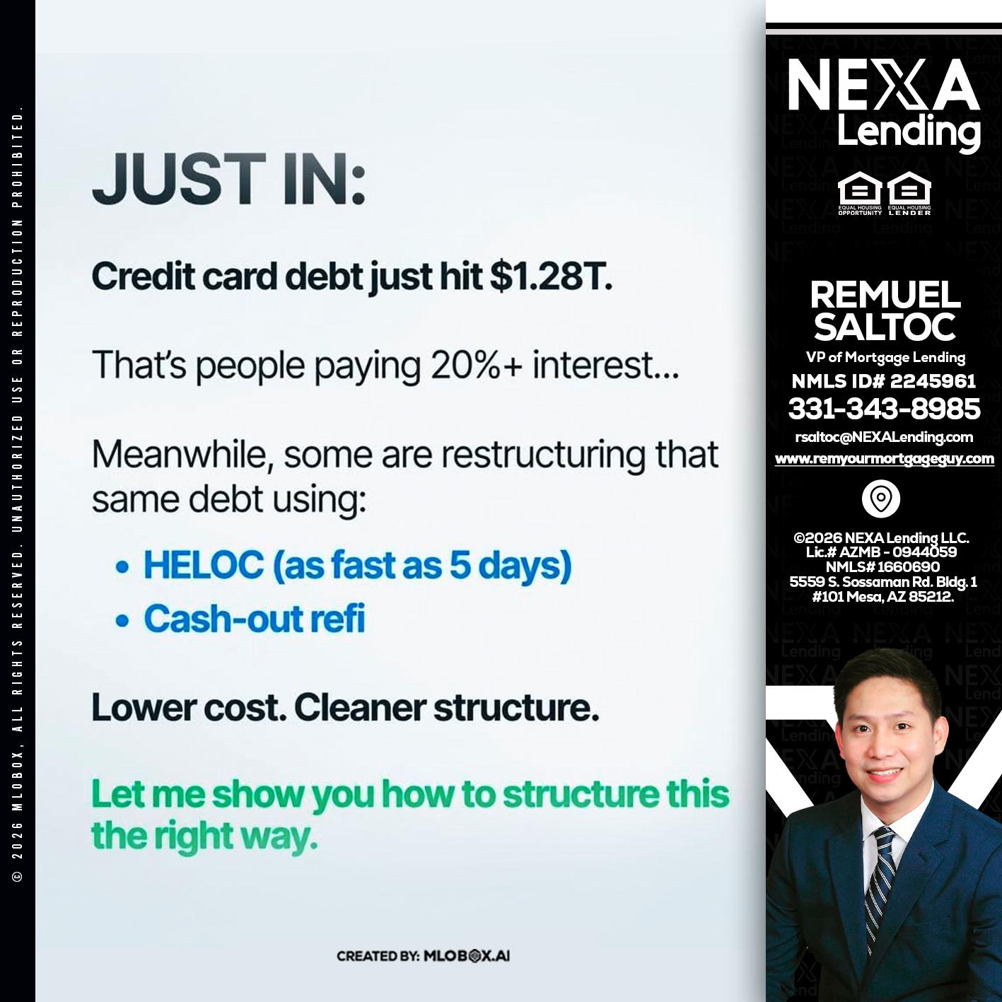 JUST IN - Remuel Saltoc -VP of Mortgage Lending