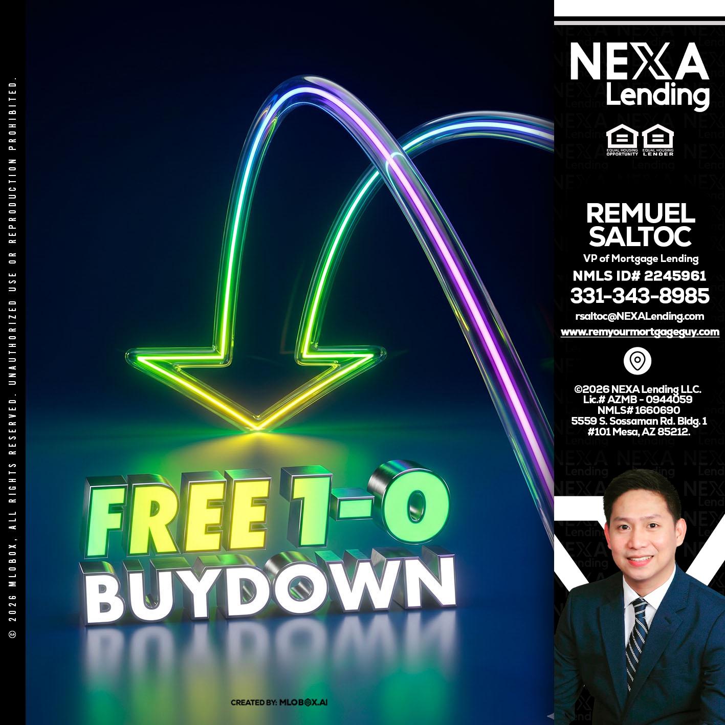 FREE 1-0 BUYDOWN - Remuel Saltoc -VP of Mortgage Lending