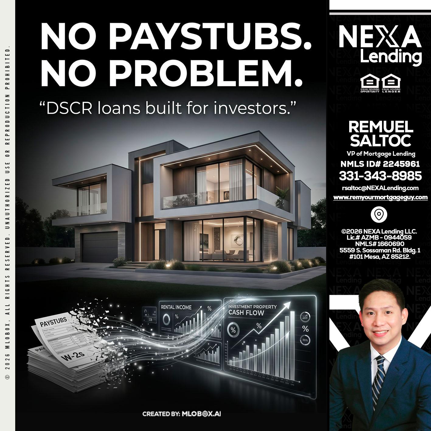 no paystub - Remuel Saltoc -VP of Mortgage Lending