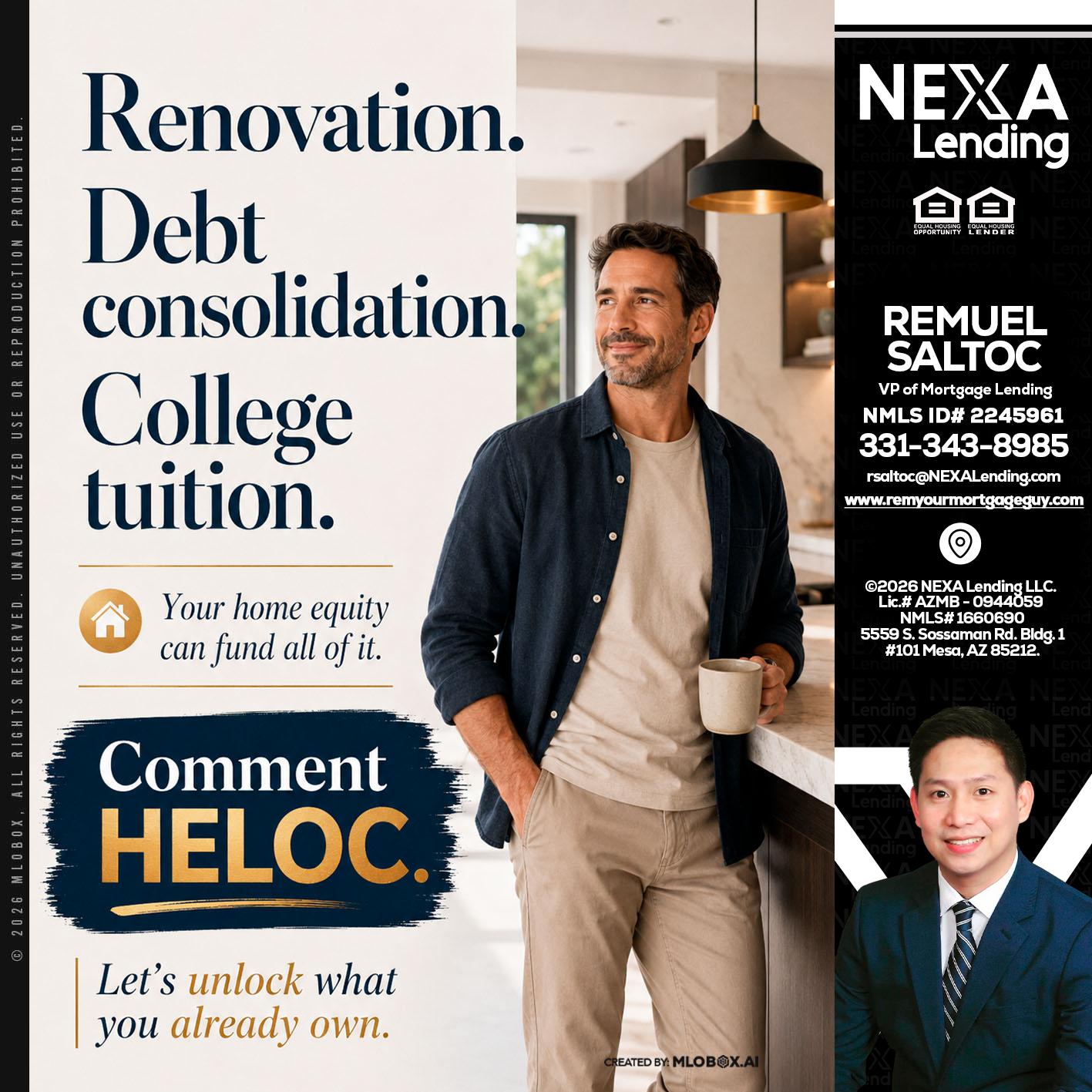 RENOVATION DEBT - Remuel Saltoc -VP of Mortgage Lending