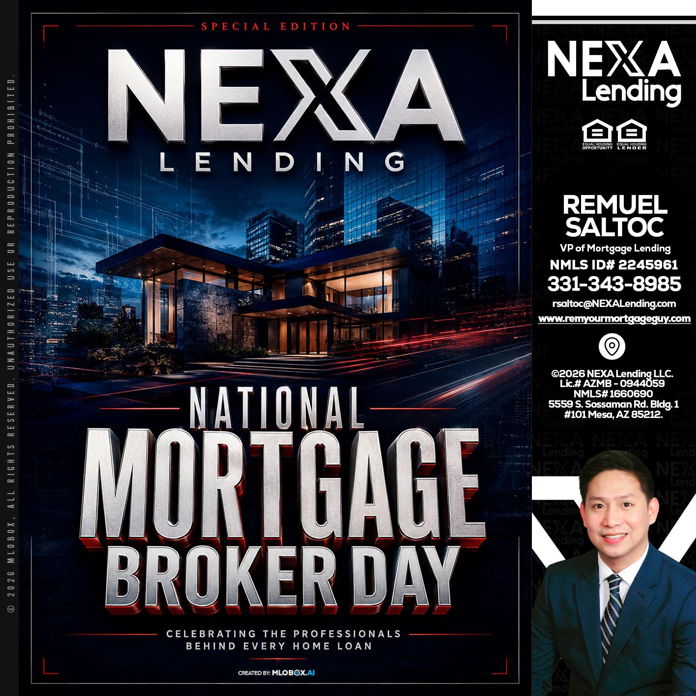 NATIONAL MORTGAGE BROKER DAY - Remuel Saltoc -VP of Mortgage Lending
