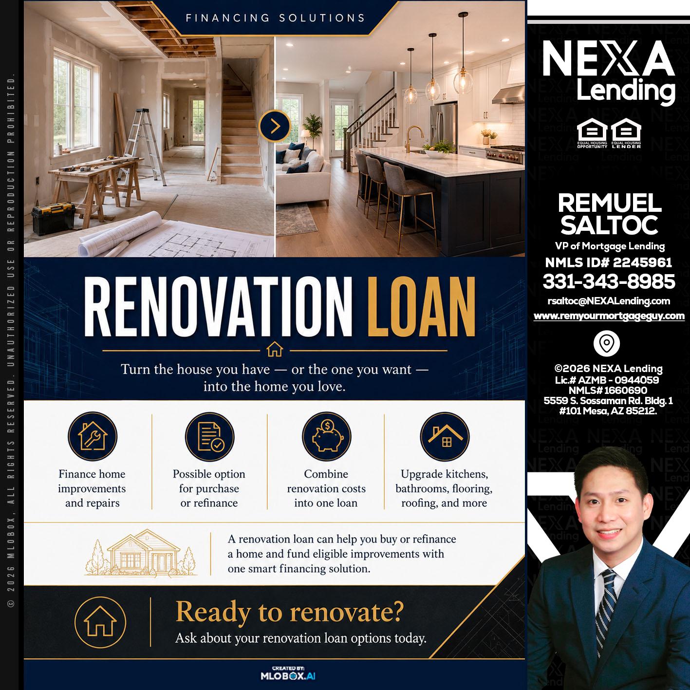 RENOVATION LOAN - Remuel Saltoc -VP of Mortgage Lending
