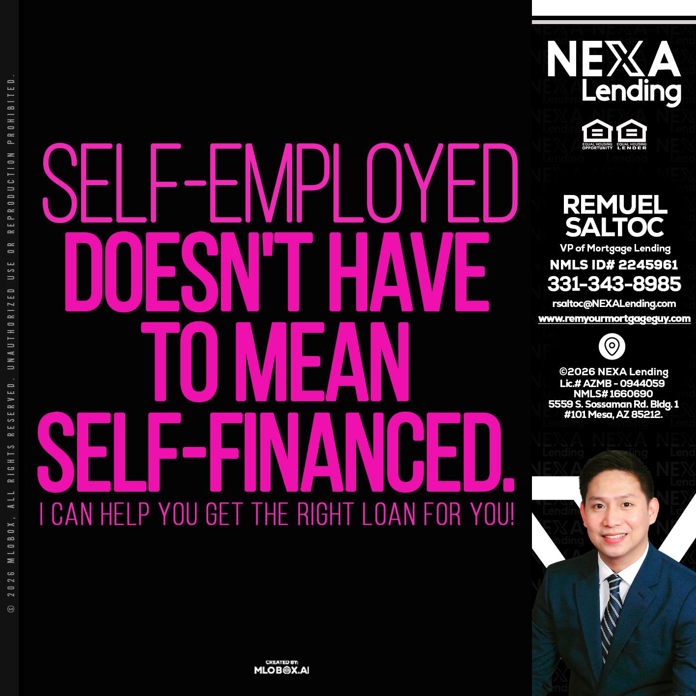 self employed - Remuel Saltoc -VP of Mortgage Lending