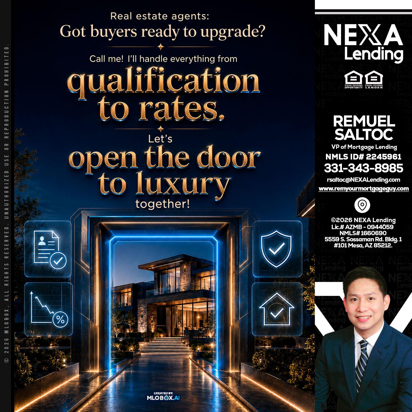 QUALIFICATION TO RATES - Remuel Saltoc -VP of Mortgage Lending