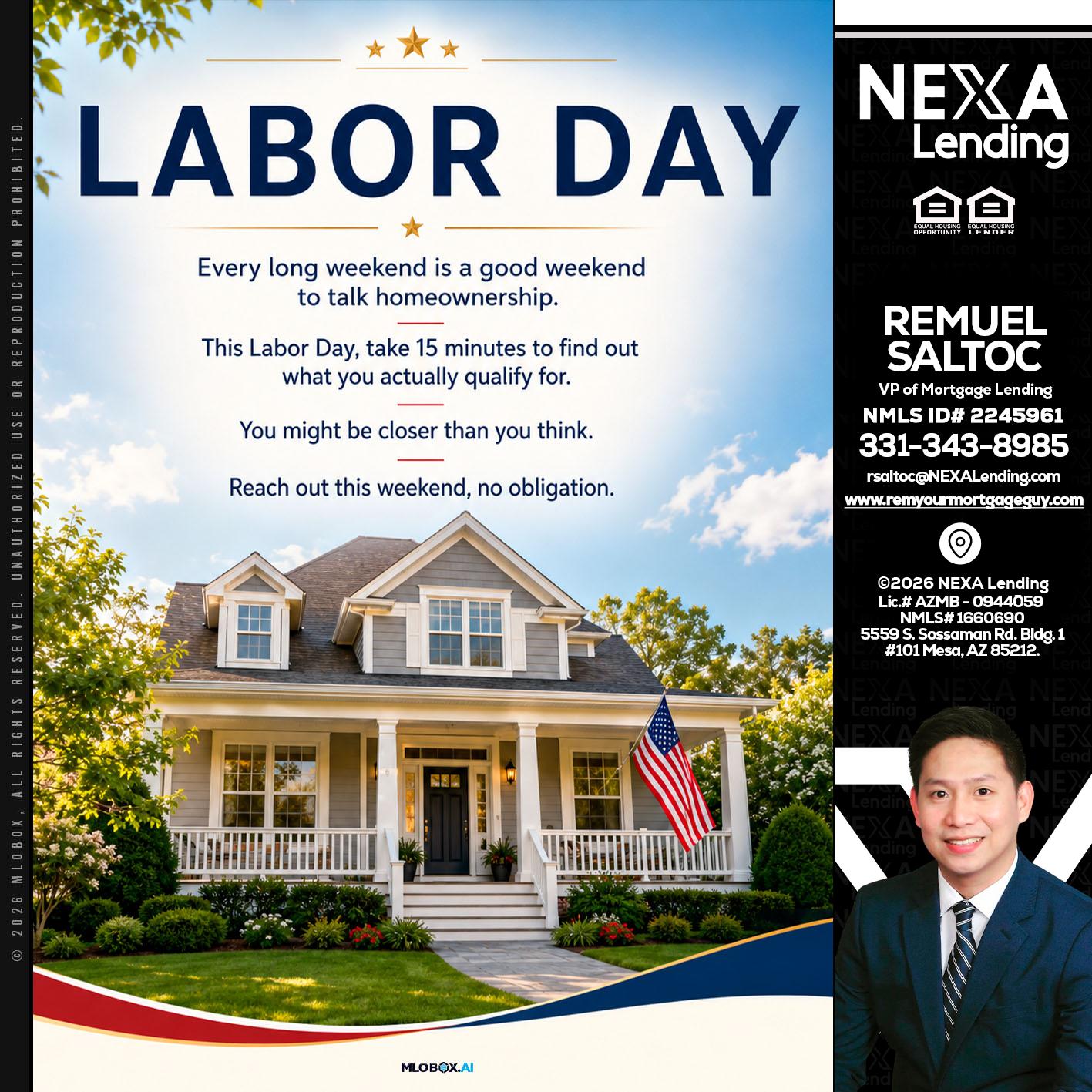 LABOR DAY - Remuel Saltoc -VP of Mortgage Lending