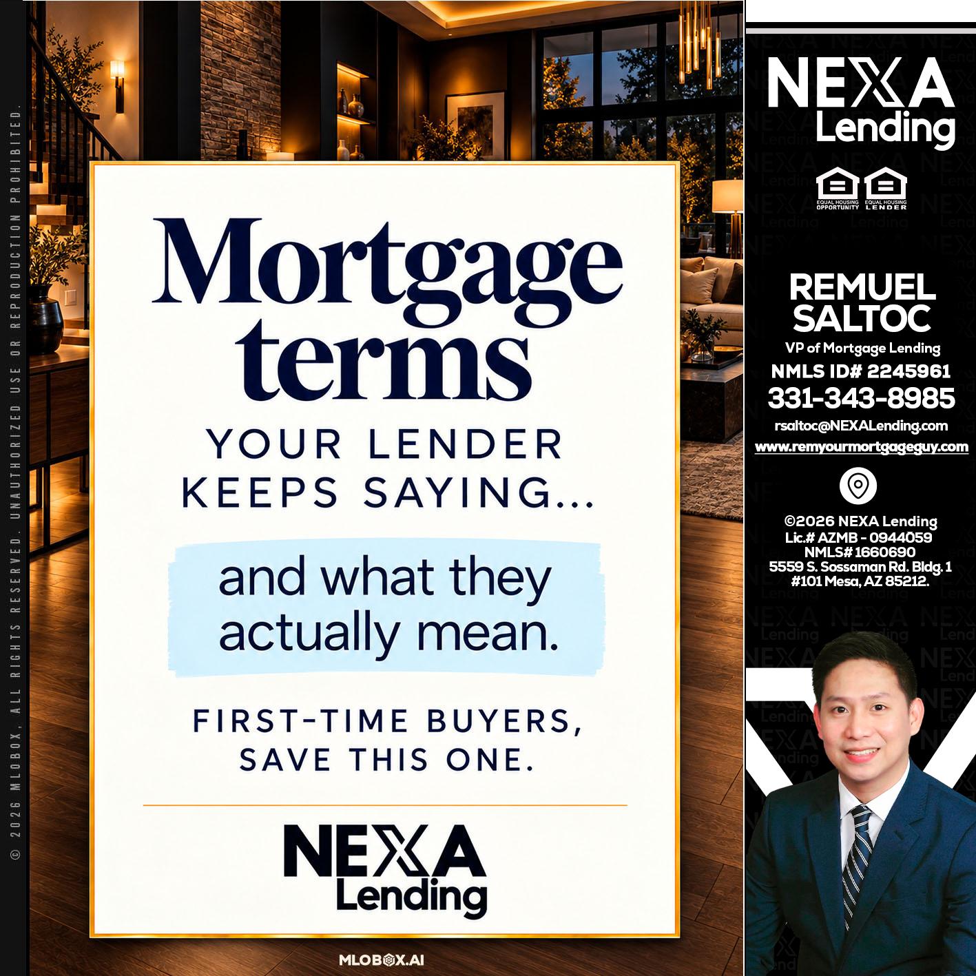 mortgage terms - Remuel Saltoc -VP of Mortgage Lending
