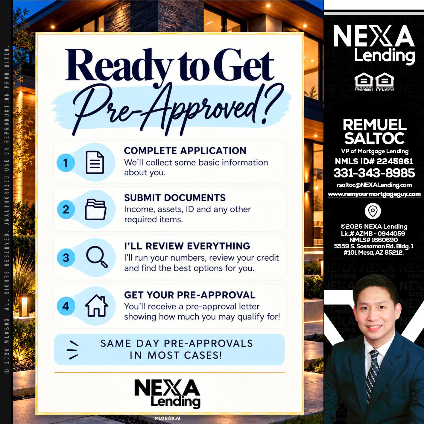 ready to get - Remuel Saltoc -VP of Mortgage Lending