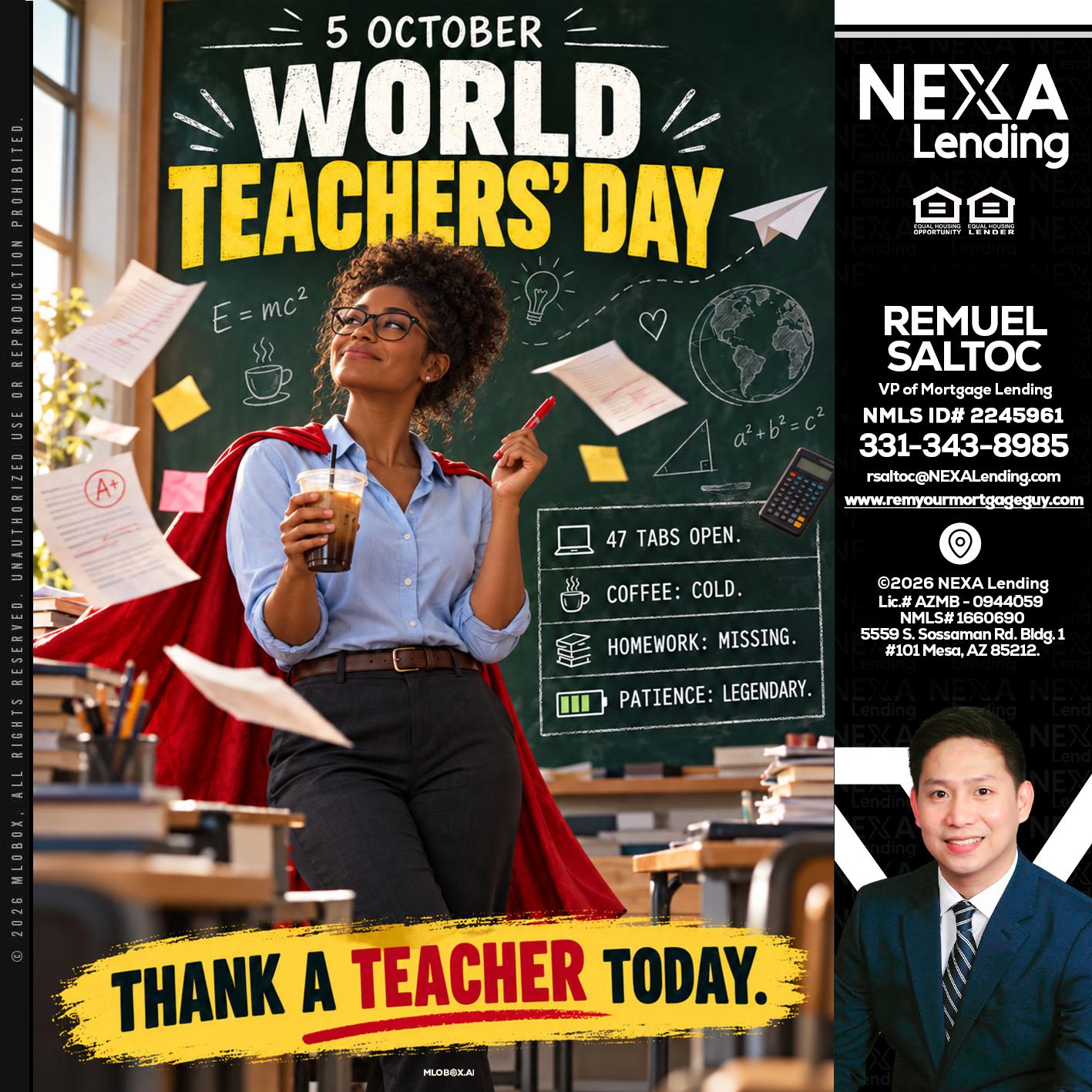 world teacher day - Remuel Saltoc -VP of Mortgage Lending